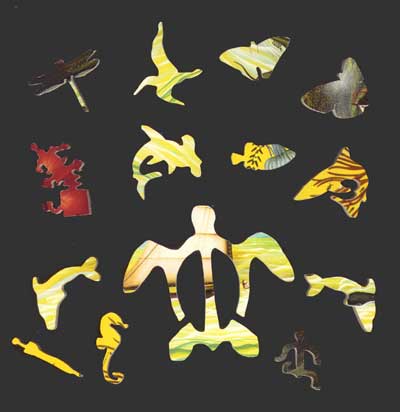 figurals - honu, petroglyph, seahorse, dolphins